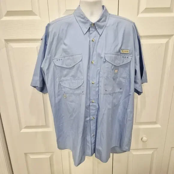Columbia PFG Shirt Mens 2XL Blue Bonehead Fishing Short Sleeve Vent Pockets Defs - Picture 1 of 12